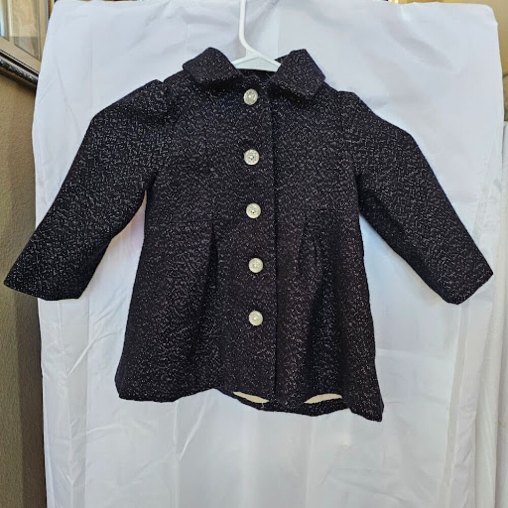 #0264 Cherokee Toddler Girls Black Metallic Metallic Shimmer Pea Coat Jacket 2T